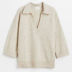 H&M Fine-Knit Collared Sweater in Beige
